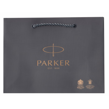 Фирменный подарочный пакет PARKER, Большой, бумажный, серый, 26*19,5*8,5 см.